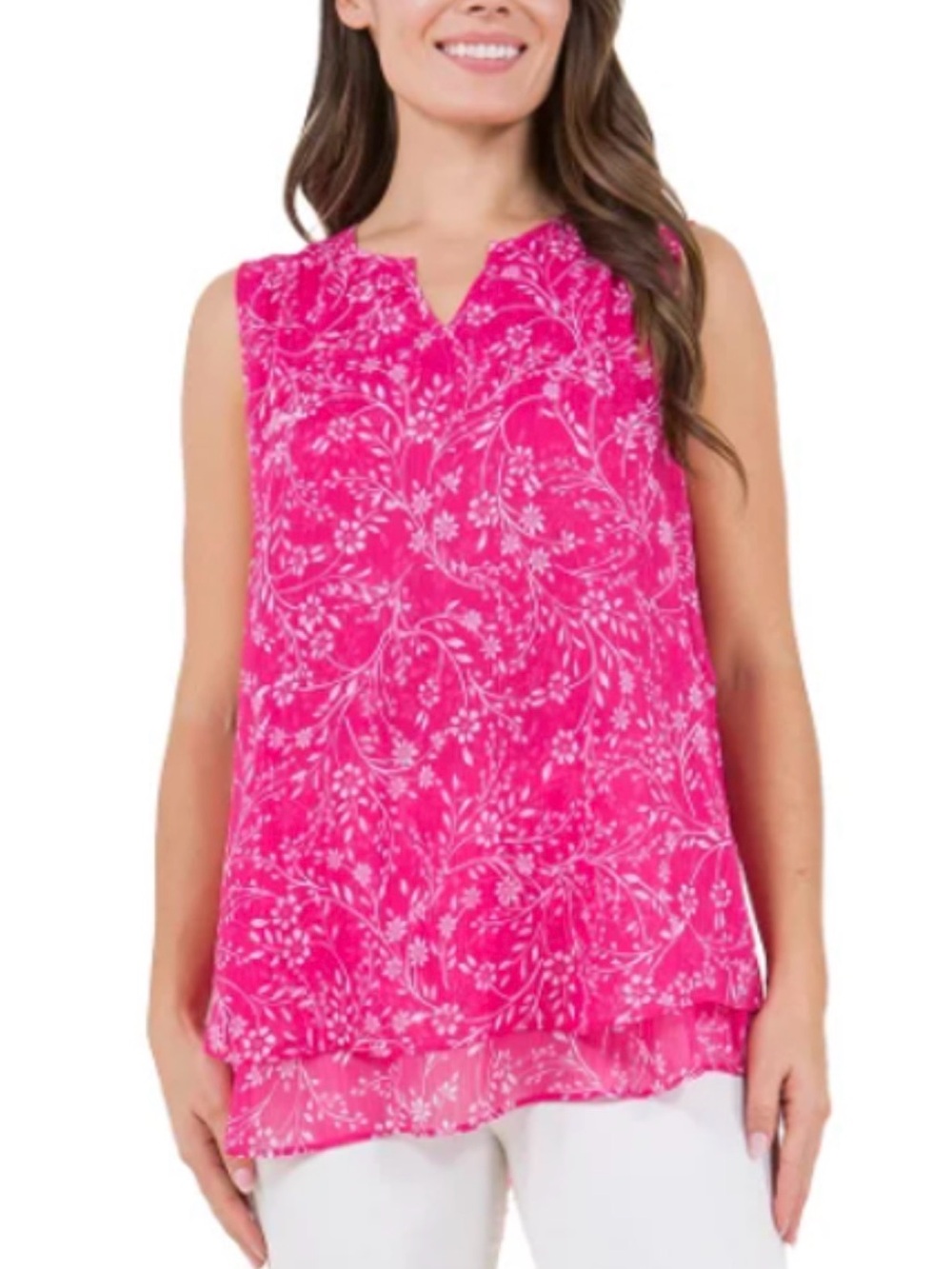 Sleeveless Pink Floral Layered Tank Top NWT